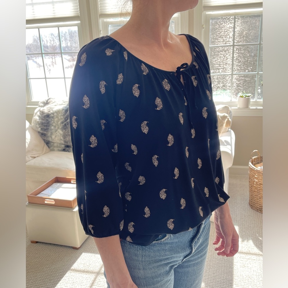Garnet Hill Black and Beige Patterned Blouse